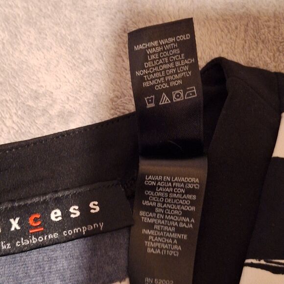 AXCESS Liz Claiborne Black /White Dress Large Empire A-Line Geometric - Picture 6 of 12